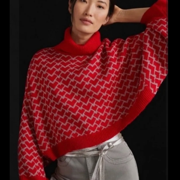 Anthropologie Red Hearts Turtleneck Sweater - Picture 5 of 16